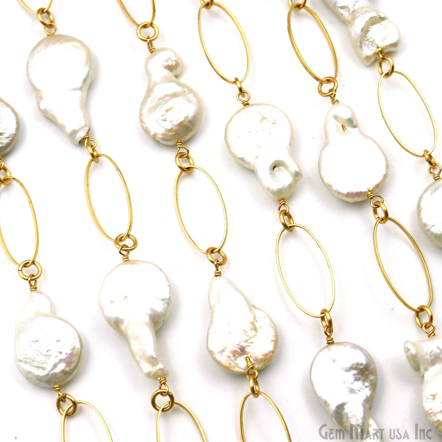 Freshwater Pearl Beads With Gold Plated Oval Finding Rosary Chain