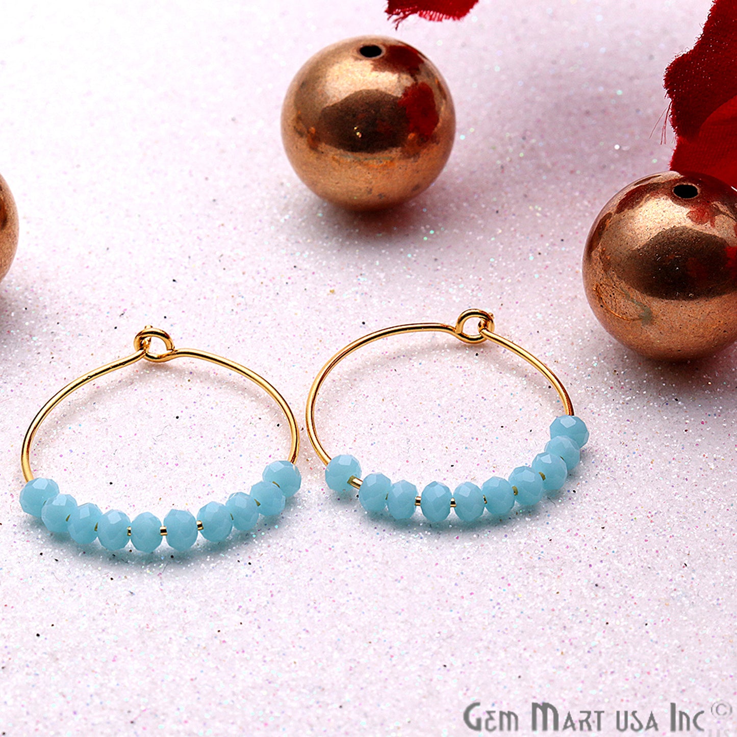 DIY Loop Hoop Gold Plated Gemstone Beaded Earring - 1 pair (Pick Stone) - GemMartUSA