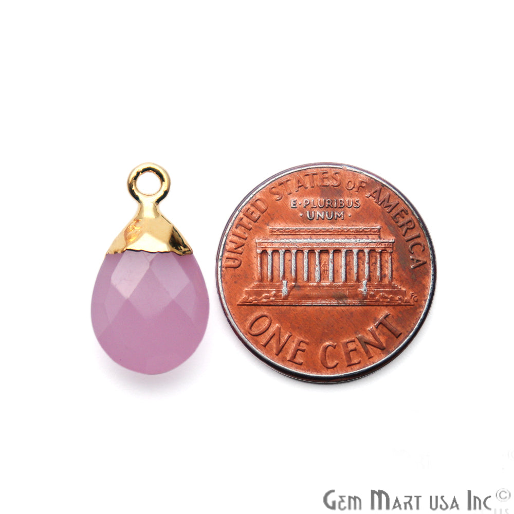 Rose Chalcedony 14x10mm Pears Gold Electroplated Single Bail Gemstone Connector - GemMartUSA