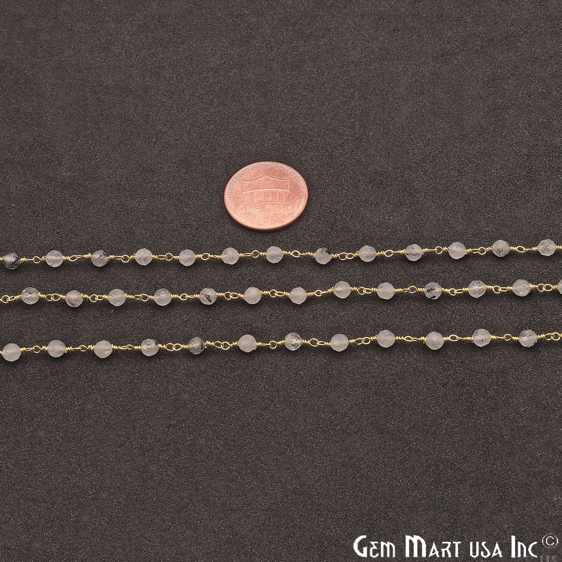 Rutilated Gold Plated Wire Wrapped Beads Rosary Chain - GemMartUSA (762780287023)