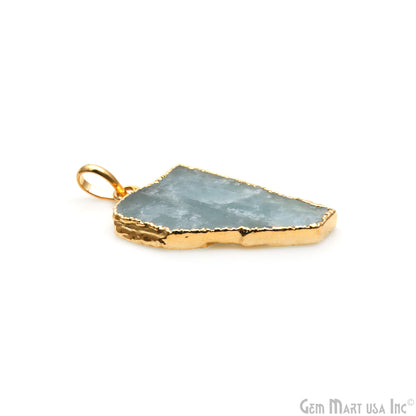 Aquamarine Free Form shape 35x23mm Gold Electroplated Gemstone Single Bail Pendant