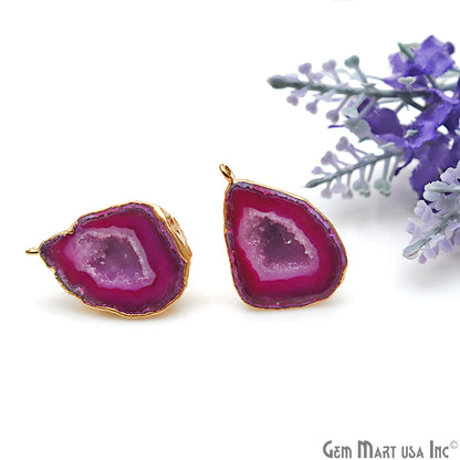 DIY Agate Slice Geode Druzy 29x20mm Gold Electroplated Loop Connector Studs Earrings - GemMartUSA