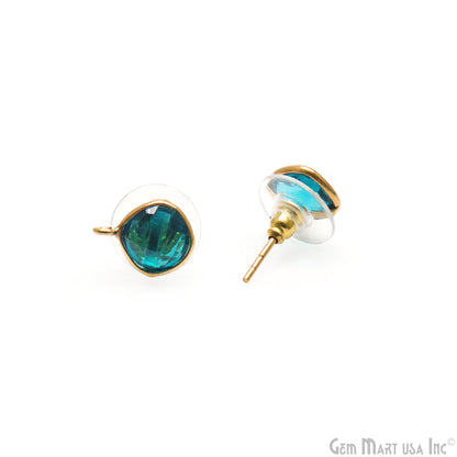 Cushion Faceted 8mm Single Bail Gold Plated Gemstone Stud Earrings