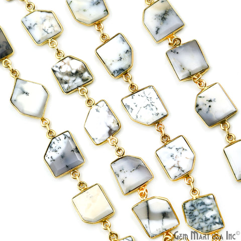 Dendrite Opal 10-15mm Faceted Free Form Gold Bezel Connector Chain