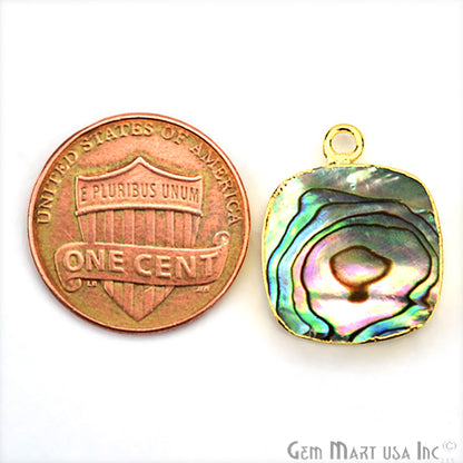 Abalone 14mm Cushion Shape Gold Electroplated Single Bail Gemstone Connector - GemMartUSA