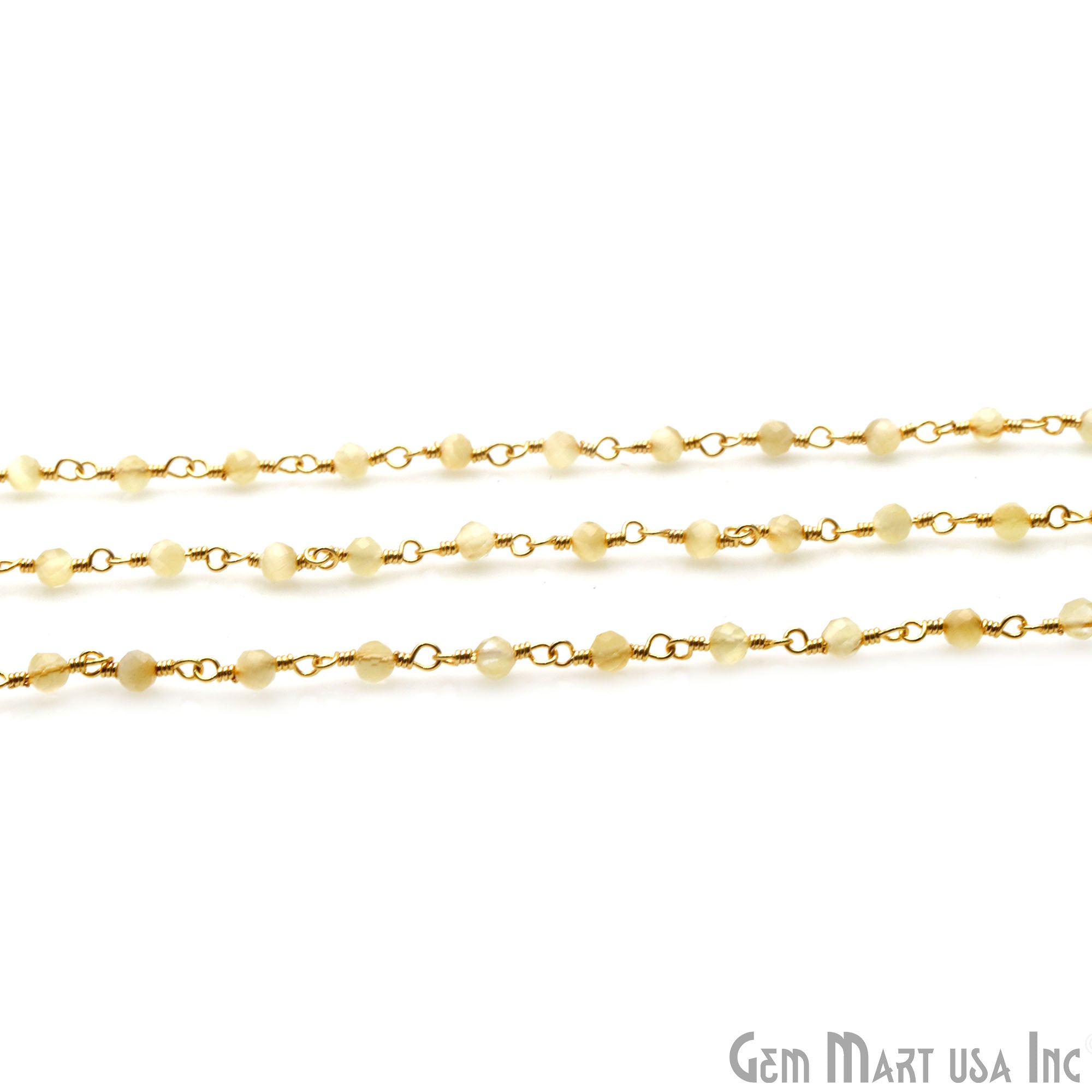 Yellow Monalisa 3-3.5mm Gold Wire Wrapped Rosary Chain - GemMartUSA