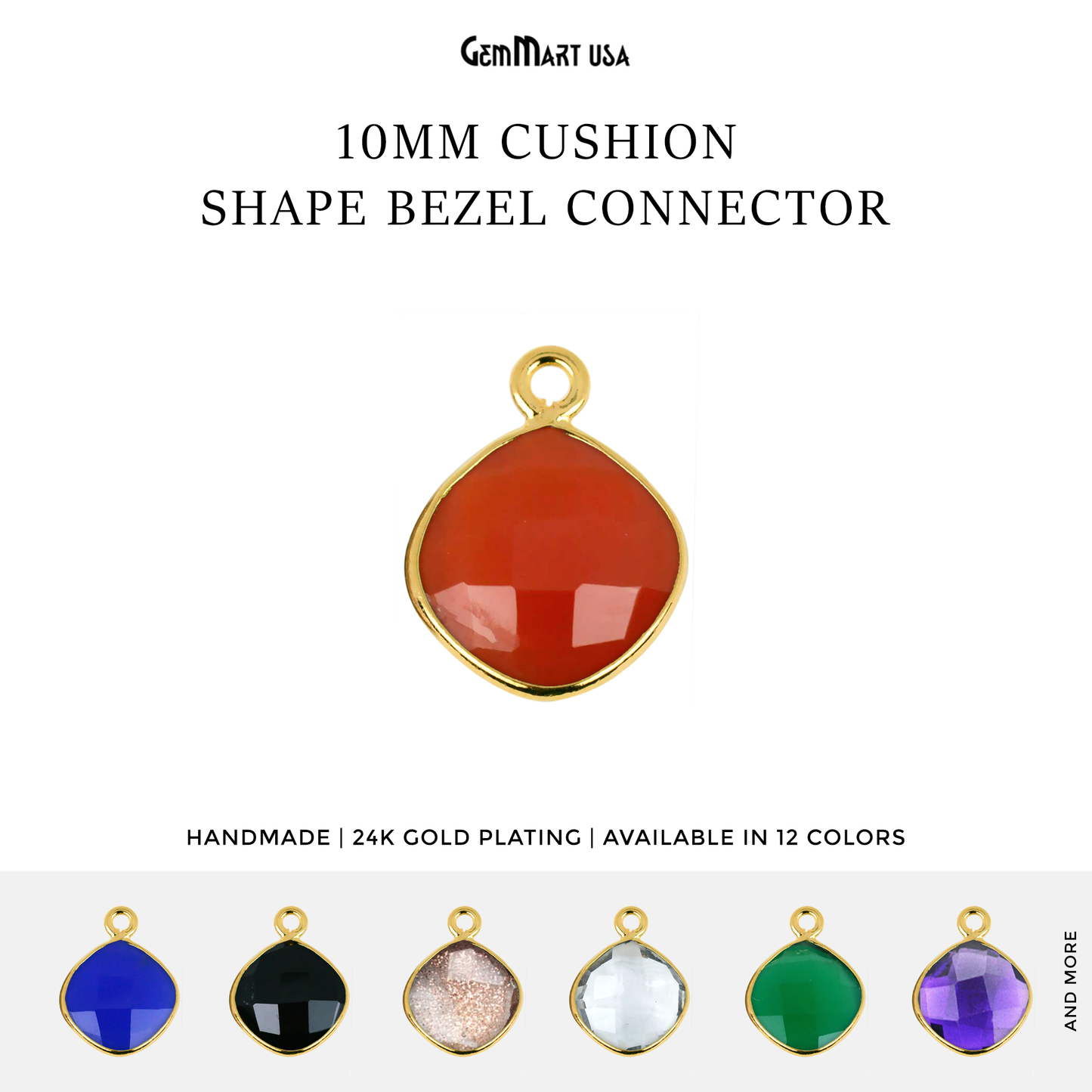 Cushion 10mm Single Bail Gold Bezel Gemstone Connector