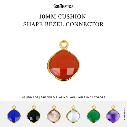 Cushion 10mm Single Bail Gold Bezel Gemstone Connector