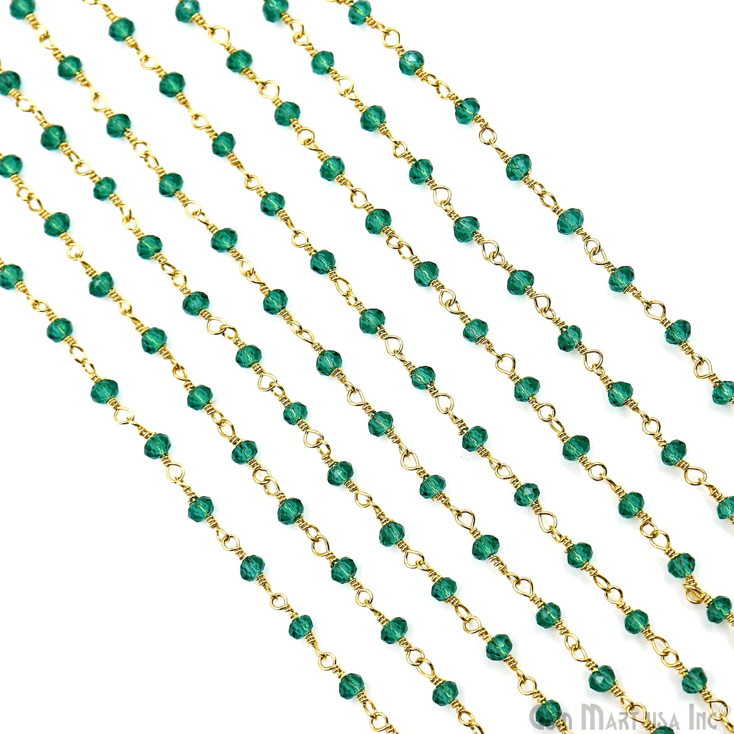 Green Zircon Faceted Beads 2.5-3mm Gold Plated Gemstone Rosary Chain