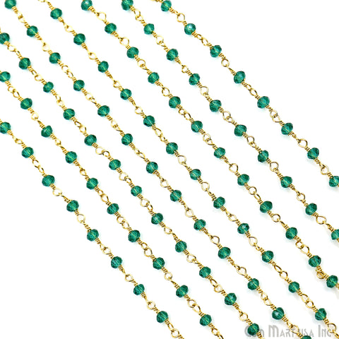 Green Zircon Faceted Beads 2.5-3mm Gold Plated Gemstone Rosary Chain