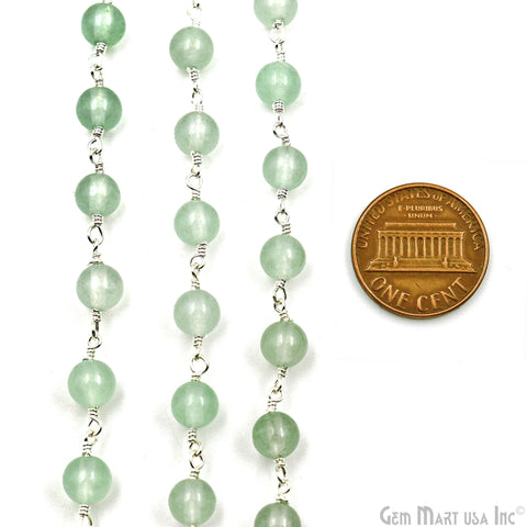 Aqua Jade Cabochon Beads 6mm Silver Plated Gemstone Rosary Chain
