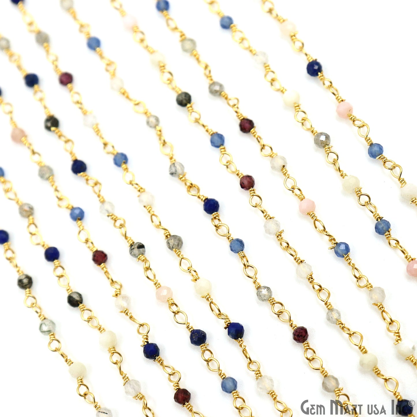 Multi Stone Faceted Beads 2-2.5mm Gold Plated Rosary Chain