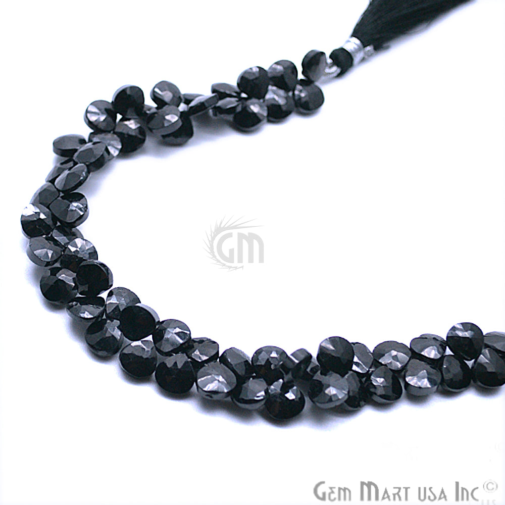 Black Spinel Onion Faceted Gemstone 7-8mm Rondelle Beads - GemMartUSA