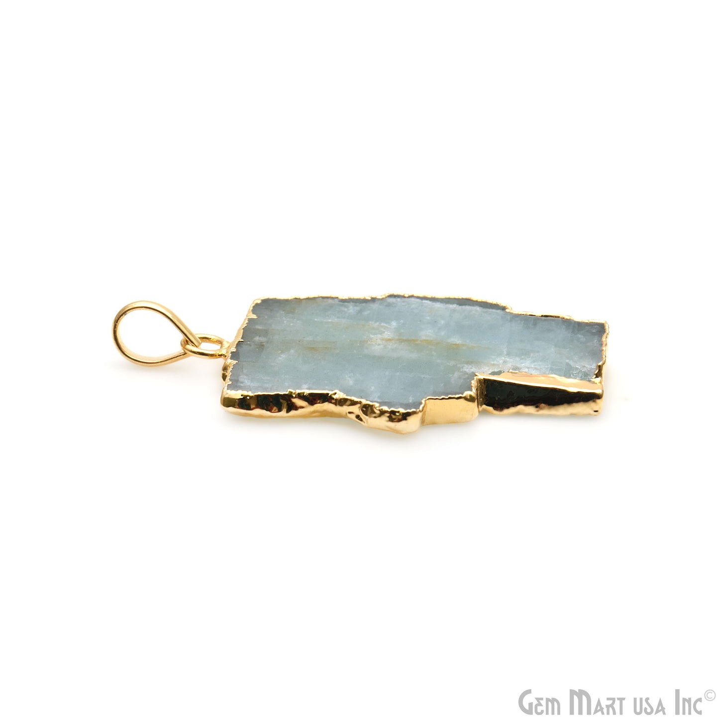 Aquamarine Free Form shape 41x23mm Gold Electroplated Gemstone Single Bail Pendant