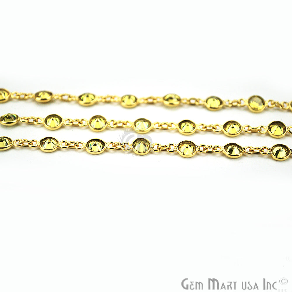 Lemon Topaz 4mm Round Gold Bezel Continuous Connector Chain - GemMartUSA (764189540399)