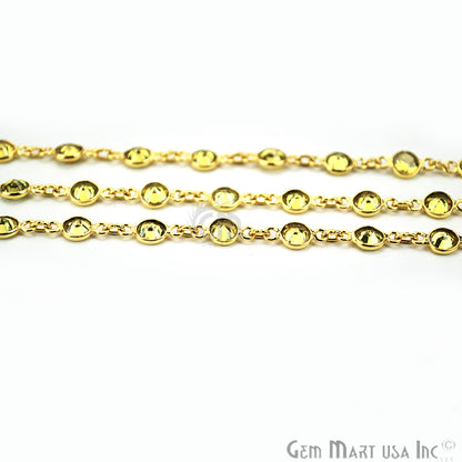 Lemon Topaz 4mm Round Gold Bezel Continuous Connector Chain - GemMartUSA (764189540399)