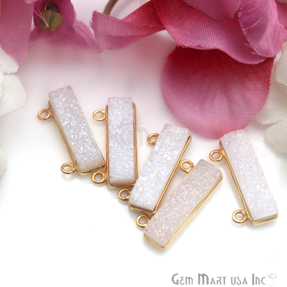 Rectangle Shape 21x7mm Druzy Gold Plated Connector Charms Pendant (Pick Your Gemstone) - GemMartUSA