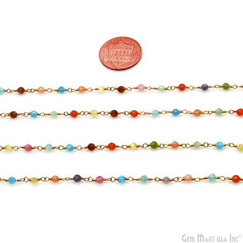 Multi Color Faceted 3-3.5mm Gold Wire Wrapped Rosary Chain