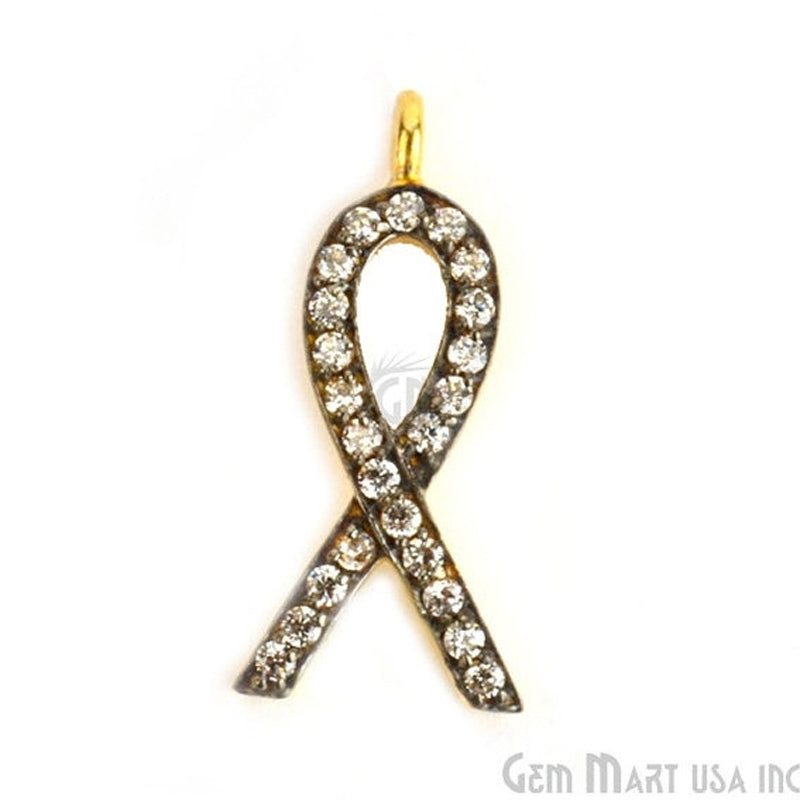 Red Ribbon' CZ Pave Gold Vermeil Charm for Bracelet & Pendants - GemMartUSA