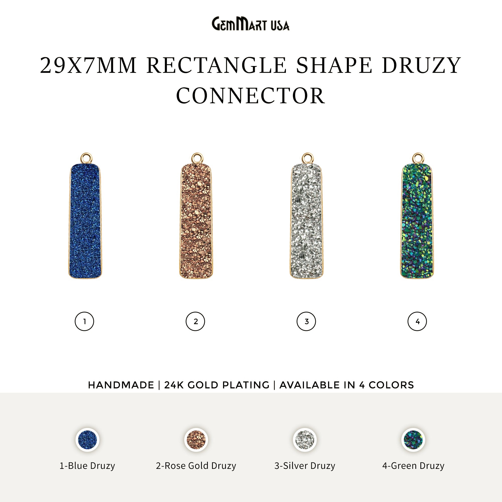 Titanium Druzy 29x7mm Rectangle Gold Bail Bezel Gemstone Connector