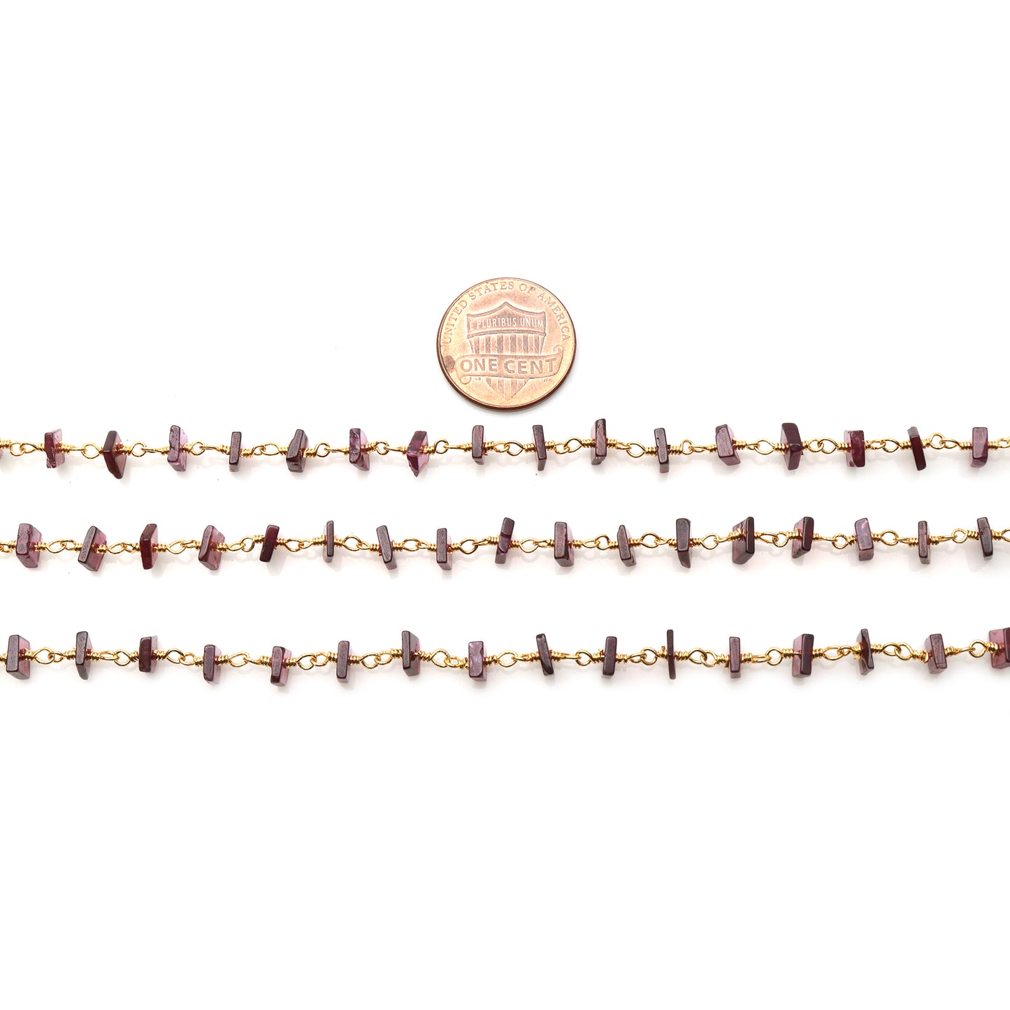 Garnet Square Beads 4-5mm Gold Wire Wrapped Rosary Chain