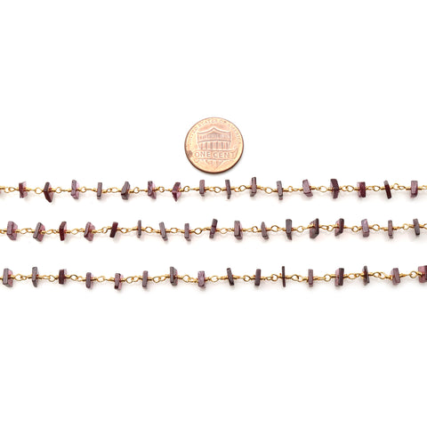 Garnet Square Beads 4-5mm Gold Wire Wrapped Rosary Chain