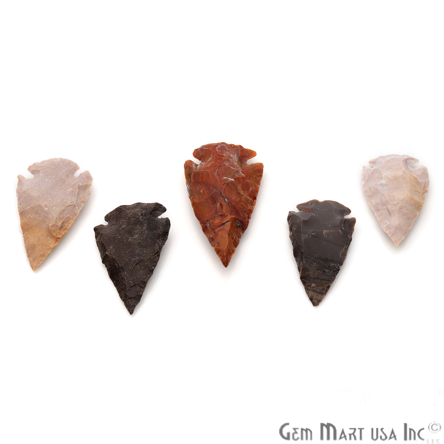 5pc Lot Arrowhead Cut Gemstones, 40x25mm Handcrafted Stone, Loose Gemstone, DIY Pendant, DIY Jewelry - GemMartUSA