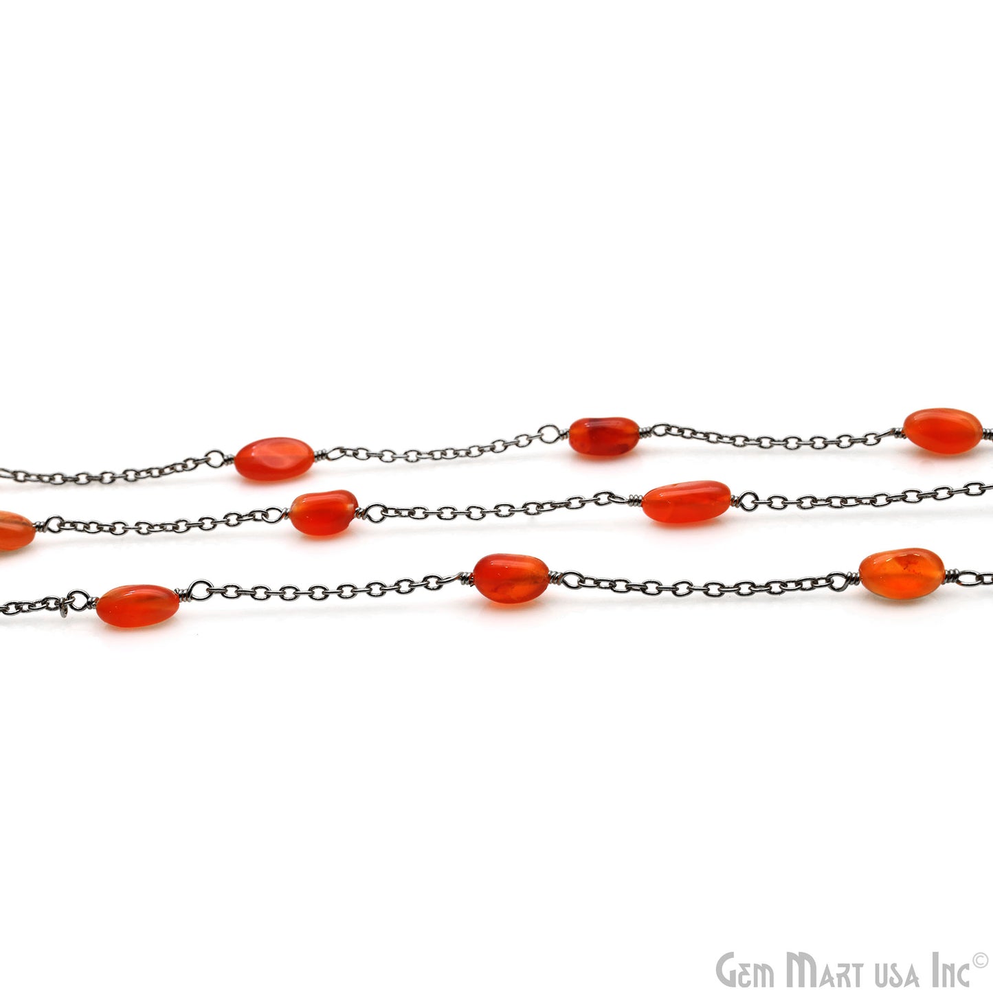 Carnelian Tumble Beads 10x6mm Oxidized Wire Wrapped Rosary Chain