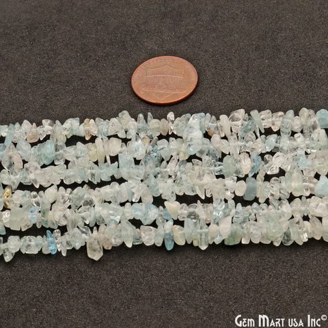 Natural Aquamarine Semi Precious Gemstone Chip Beads 34" Strand - GemMartUSA