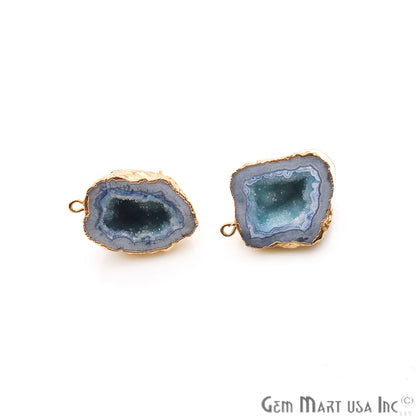 DIY Agate Slice Geode Druzy 28x32mm Gold Electroplated Loop Connector Studs Earrings - GemMartUSA