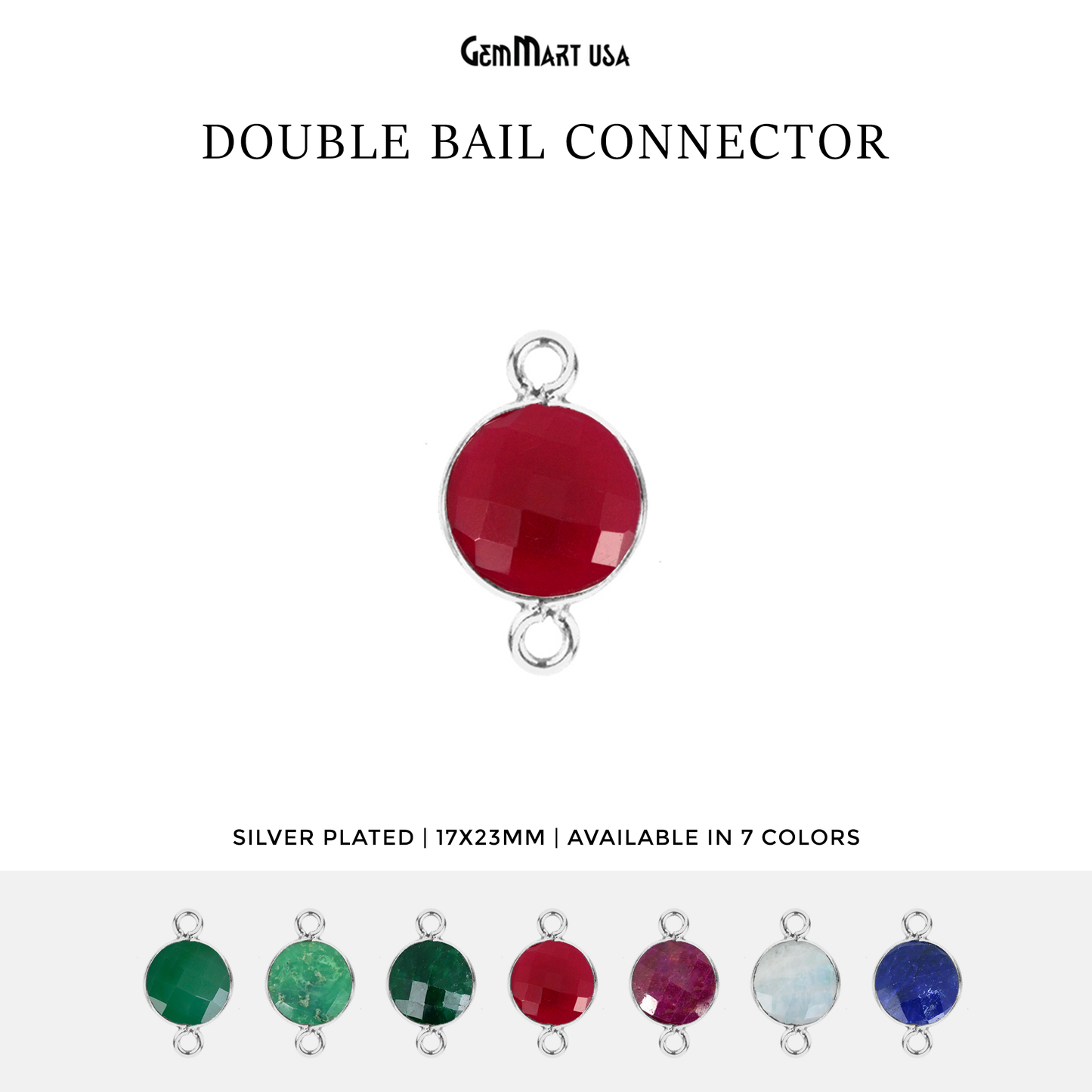 Round 16mm Double Bail Silver Bezel Gemstone Connector