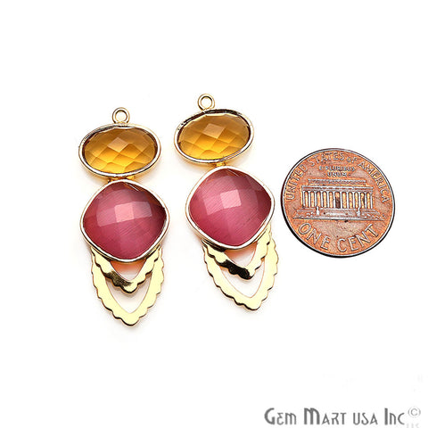 Citrine and Rose Monalisa Long Dangle Drop Earrings Connector 1 Pair - GemMartUSA