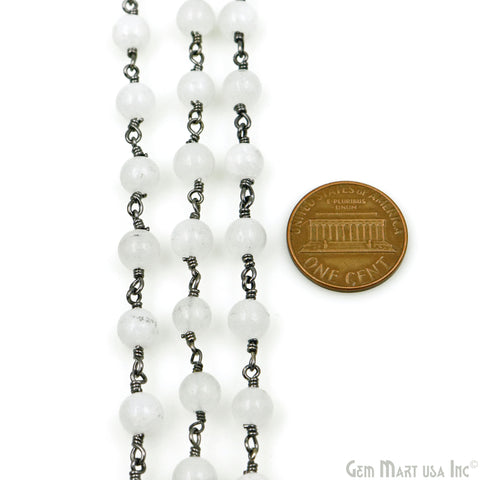 White Chalcedony Cabochon Beads 6mm Oxidized Gemstone Rosary Chain