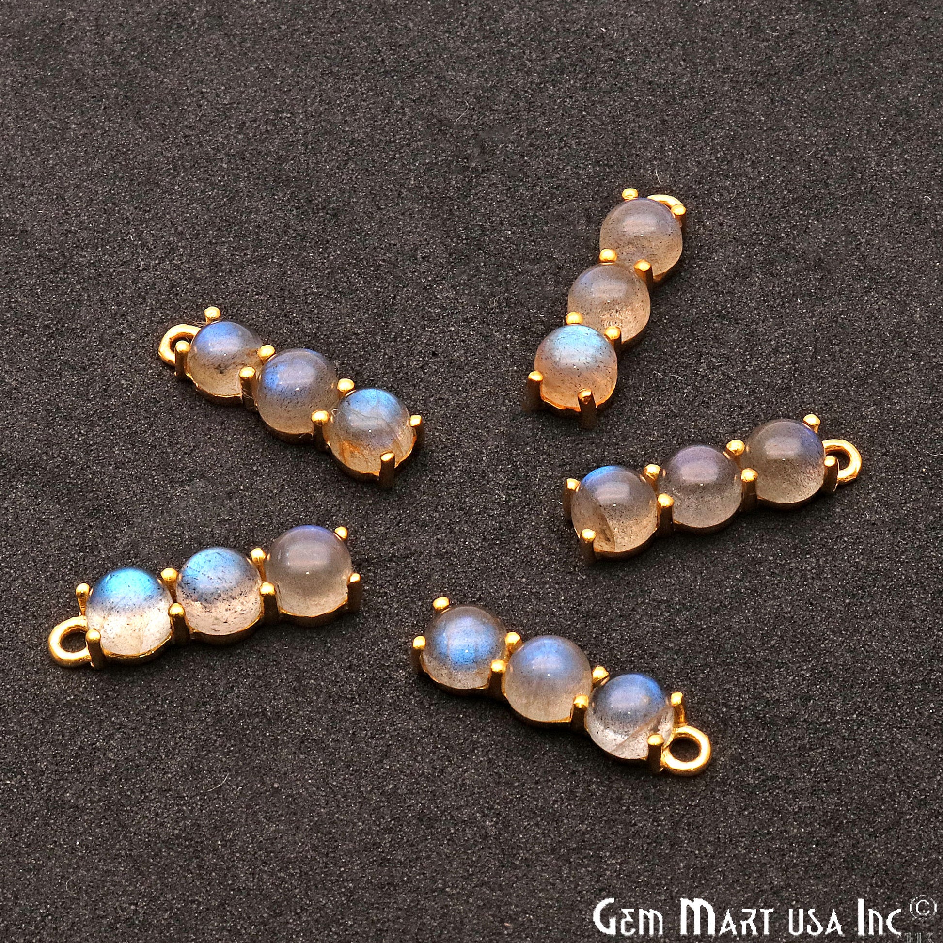 Labradorite Gemstone 22x6mm Prong Setting Gold Plated Component Connector - GemMartUSA