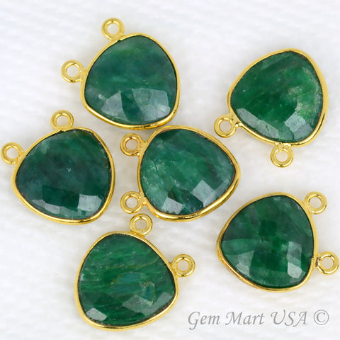 Emerald Trillion Shape 14mm Gemstone Cat Bail Gold Bezel Connector