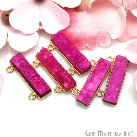 Rectangle Shape 21x7mm Druzy Gold Plated Connector Charms Pendant (Pick Your Gemstone) - GemMartUSA