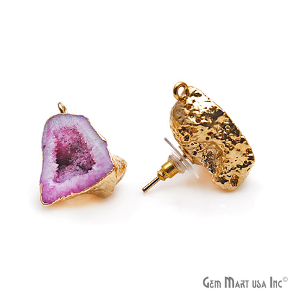 DIY Agate Slice Geode Druzy 24x19mm Gold Electroplated Loop Connector Studs Earrings - GemMartUSA