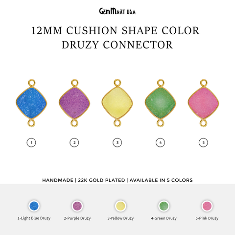Color Druzy 10mm Cushion Gold Bezel Double Bail Gemstone Connector