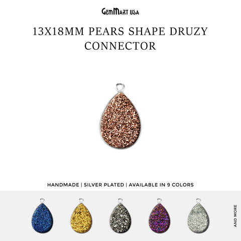 Titanium Druzy 13x18mm Pears Silver Single Bail Bezel Gemstone Connector
