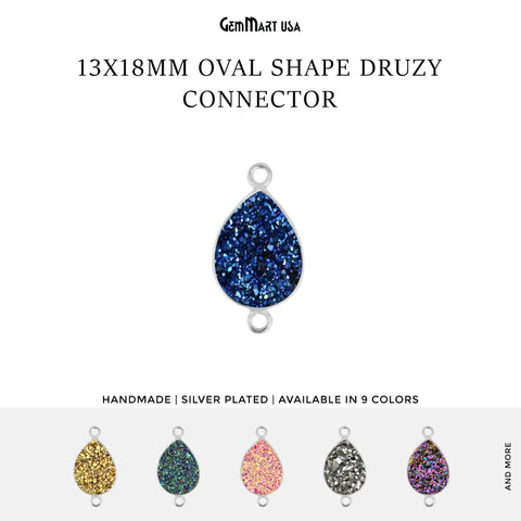 Titanium Druzy 13x18mm Pears Silver Double Bail Bezel Gemstone Connector