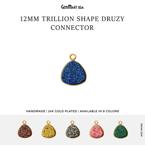 Natural Titanium Druzy 12mm Trillion Gold Plated Single Bail Gemstone Connector