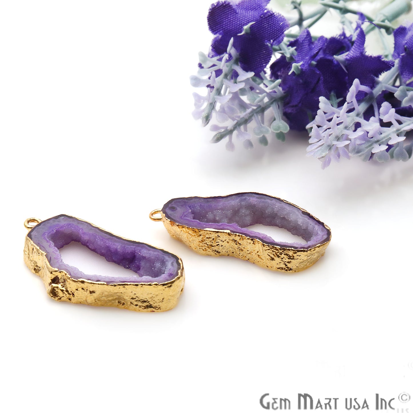 Agate Slice 15x29mm Organic Gold Electroplated Gemstone Earring Connector 1 Pair - GemMartUSA