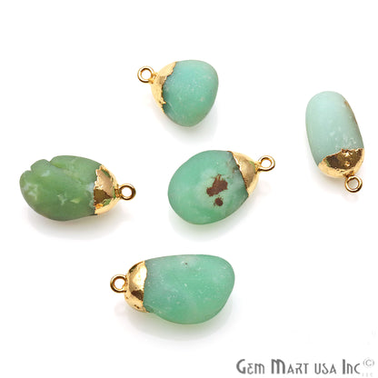 Rough Chrysoprase Matte Beads Organic 19x15mm Gold Electroplated Pendant Connector - GemMartUSA