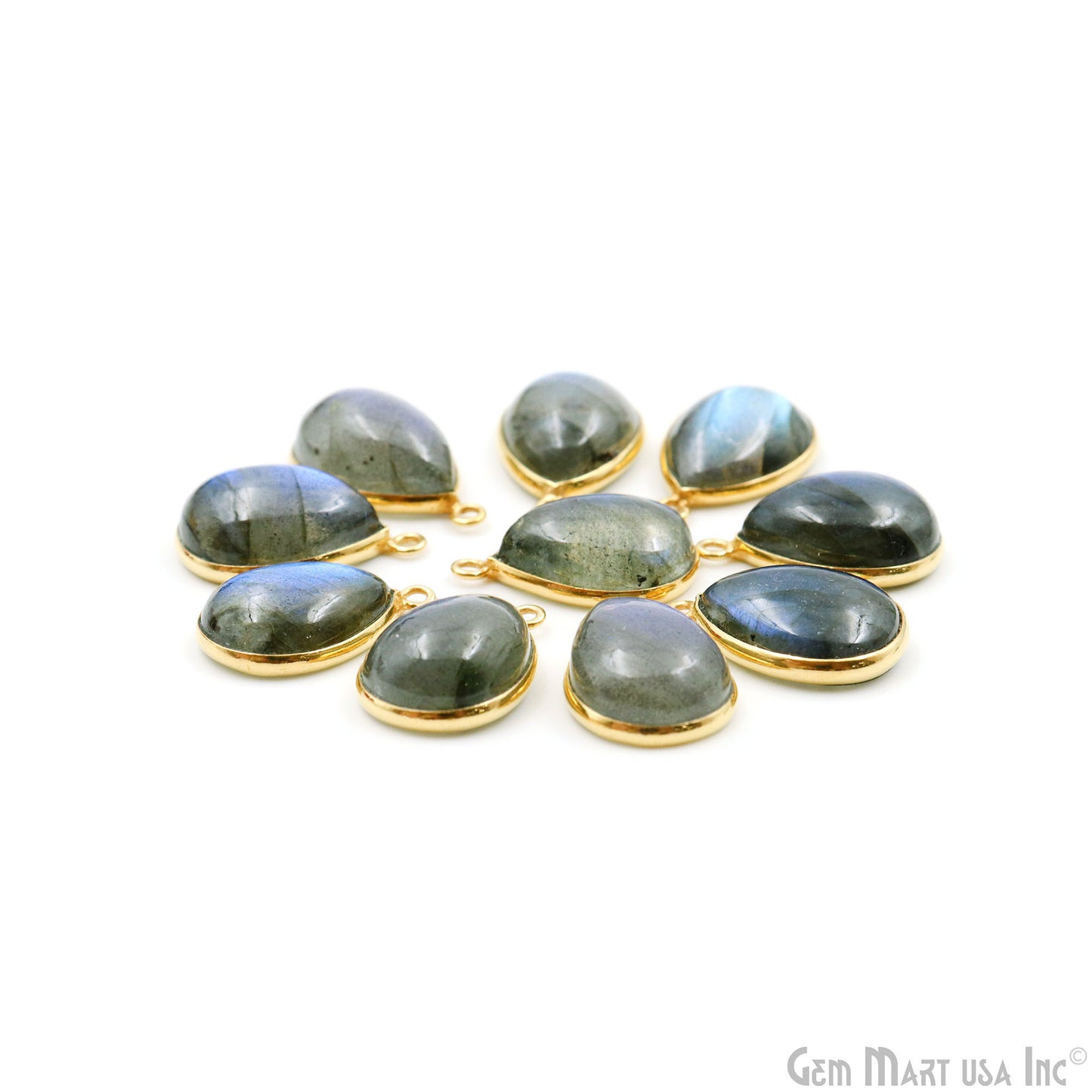 Flashy Labradorite Cabochon 12x16mm Pears Single Bail Gold Plated Gemstone Connector