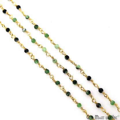 Ruby Zoisite 2-2.5mm Tiny Beads Gold Plated Wire Wrapped Rosary Chain