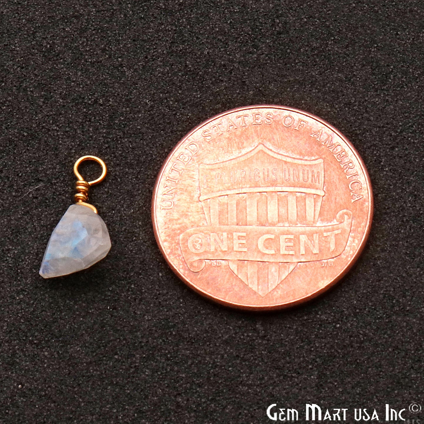 Rainbow Moonstone 6mm Trillion Single Bail Gold Wire Wrapped Gemstone Connector - GemMartUSA