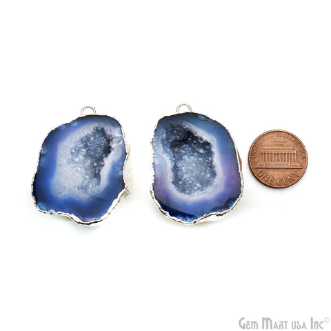 Geode Druzy 30x38mm Organic Silver Electroplated Single Bail Gemstone Earring Connector 1 Pair