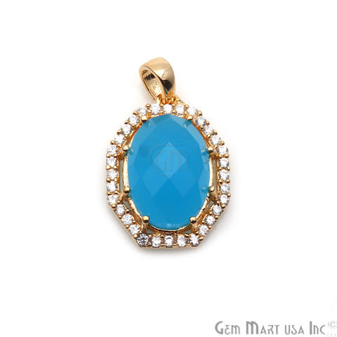 Chalcedony Pendants, Bracelets Charms, Cubic Zircon Pave Diamond, Oval Pendant (50121) - GemMartUSA