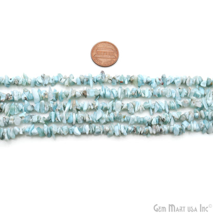 Larimar Chip Beads, 34 Inch, Natural Chip Strands, Drilled Strung Nugget Beads, 3-7mm, Polished, GemMartUSA (CHLI-70001)