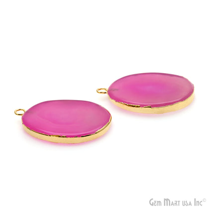 Agate Slice 28x20mm Gold Electroplated Gemstone Earring Connector 1 Pair